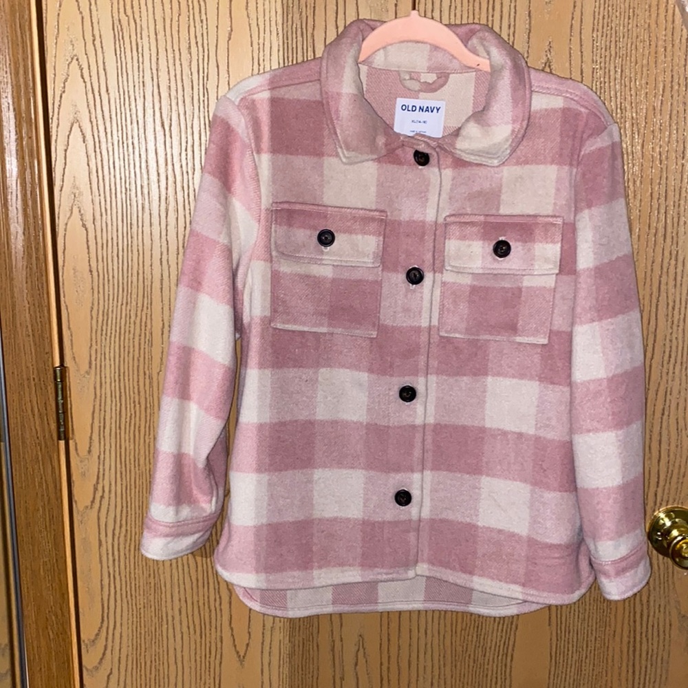 Old Navy Girls Pink Plaid Woven Button Down